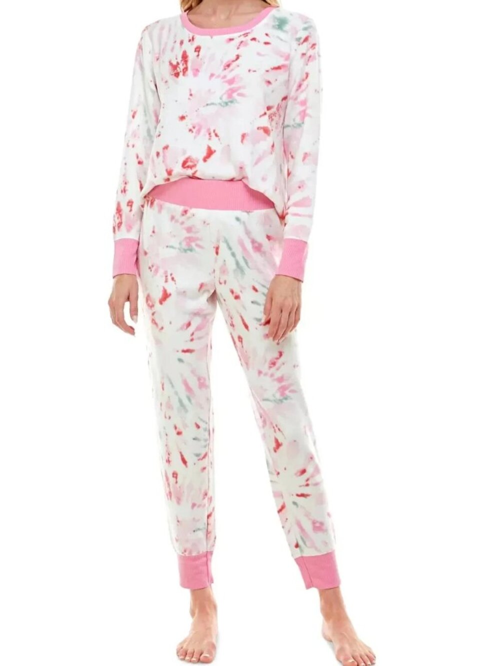 Roudelain Women's Soft 2-Piece Lounge Pajama Set, White Multi Tie Dye, Small